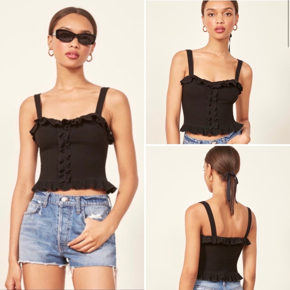 Reformation | Trixie Black Ruffle Crop Top black